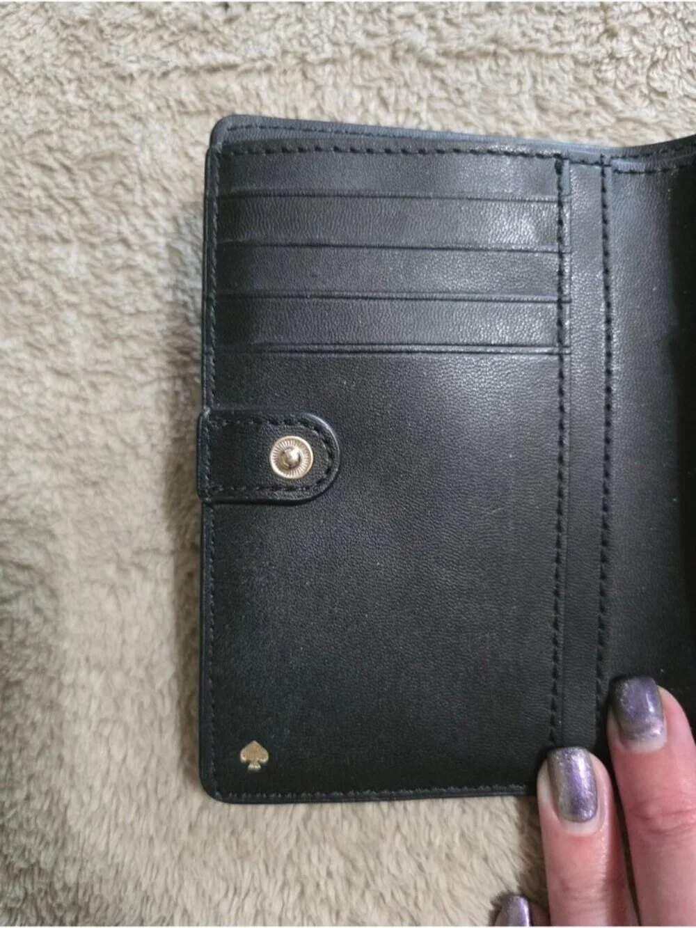Kate Spade Small Bifold Wallet Black Textured Leather